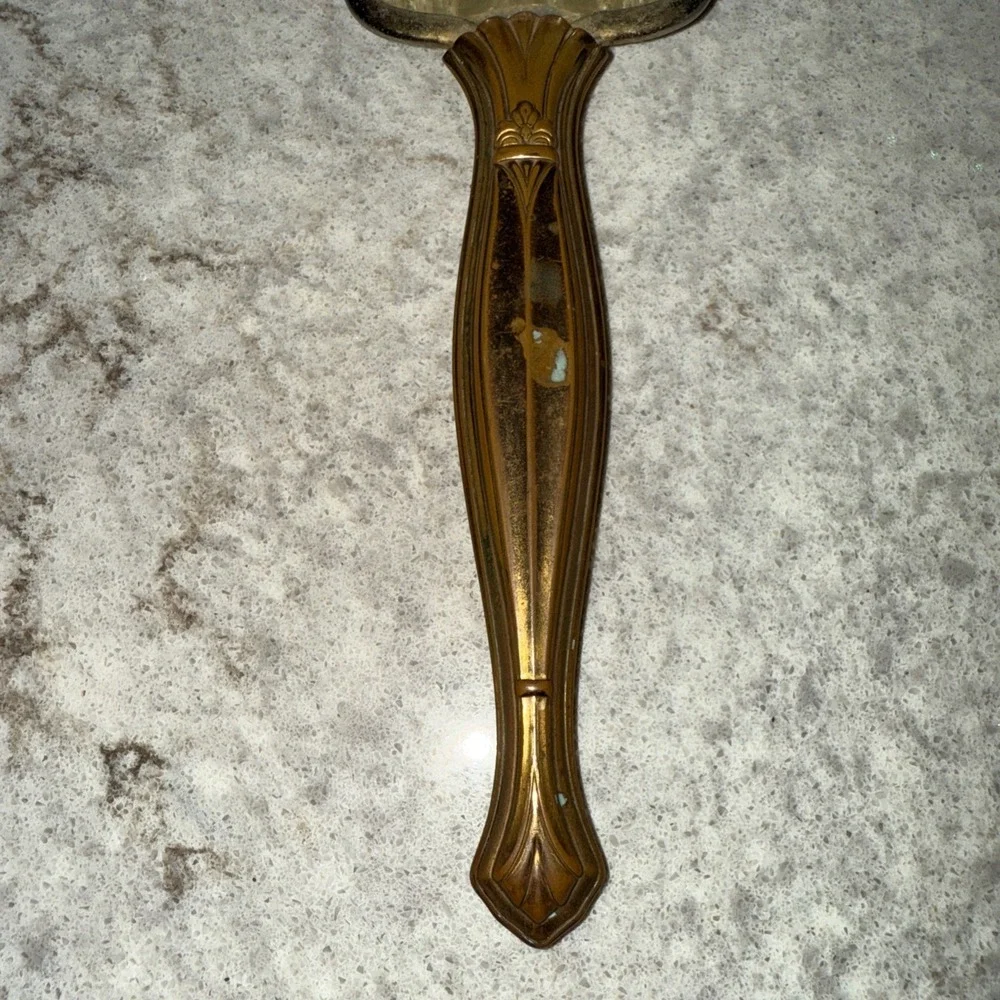 Vintage Victorian Hair Brush Copper Handle 3D Flower Accents Removable Brush